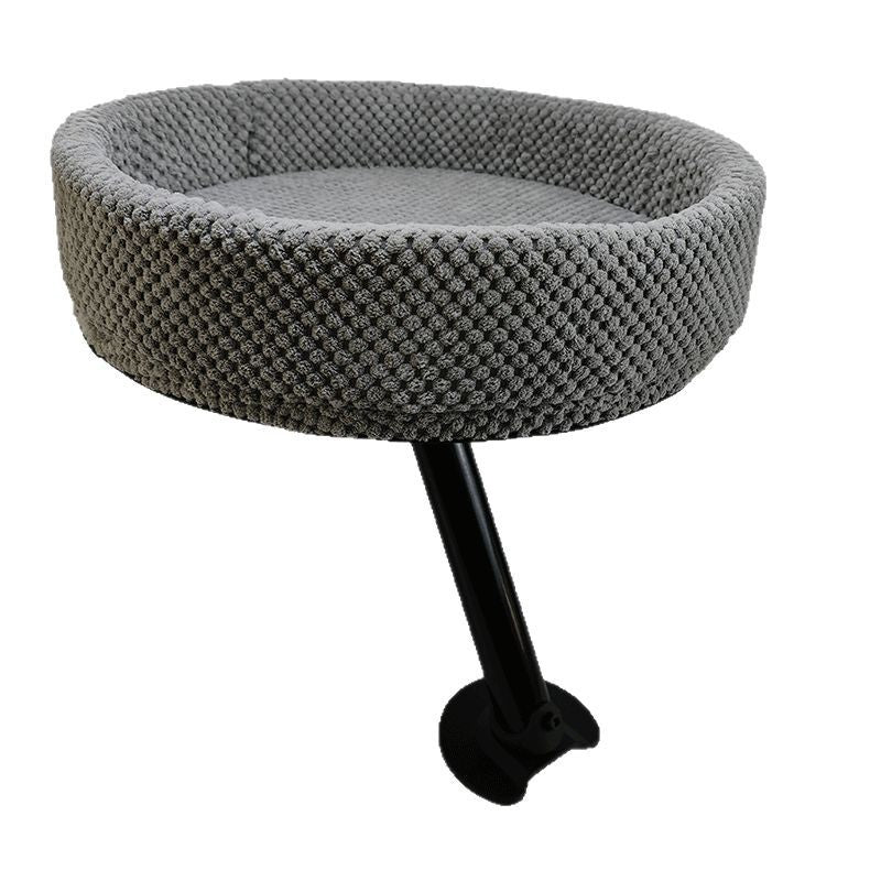 Light grey floating desktop cat bed on black wooden stand, photo 5