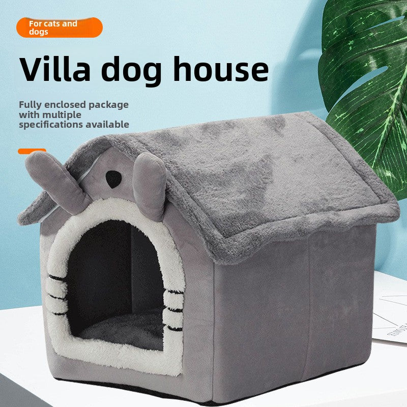 Warm brown semi enclosed flannel cat house, view 1