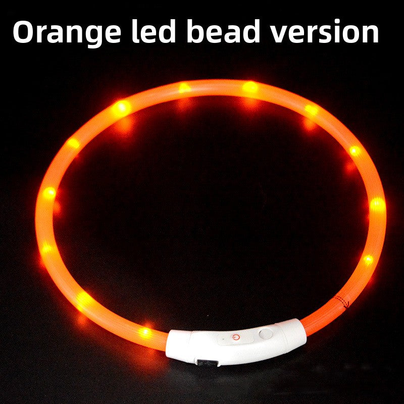 USB rechargeable LED silicone dog collar in Green Bead Light, side view