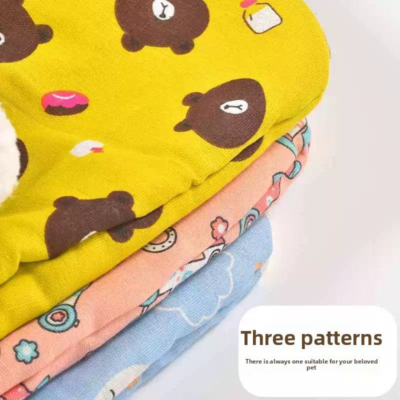 Enclosed tunnel pet bed with cartoon print for cats, view 4