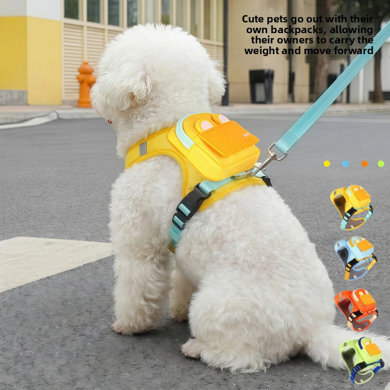 Small dog harness with backpack and lead, main product photo