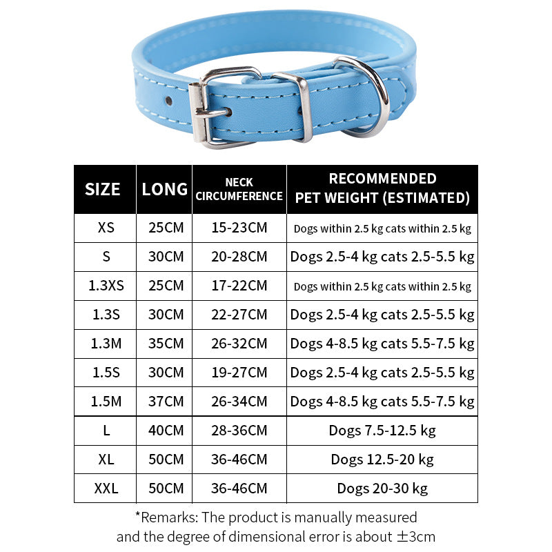 Waterproof embossed PU leather pet collar in Sky Blue, front view