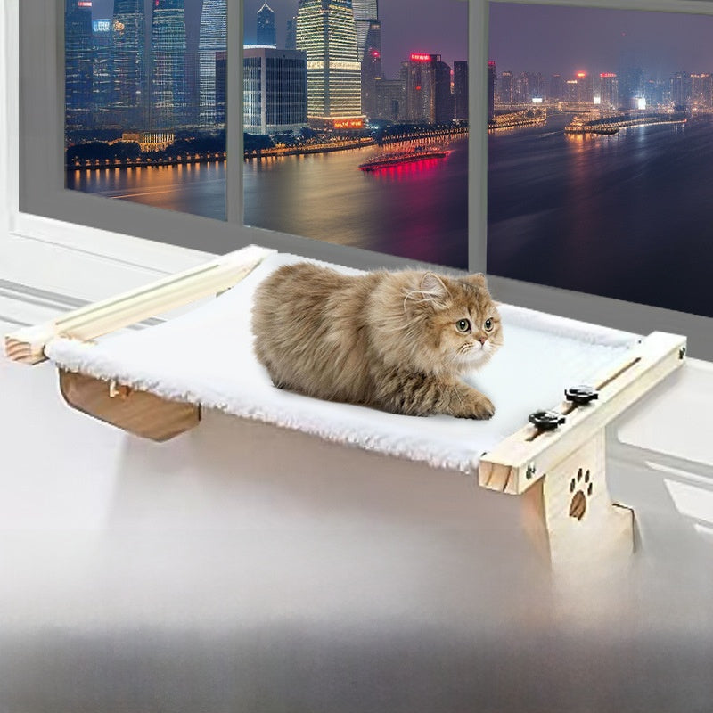 Wooden frame hanging cat bed with plush cushion, photo 5