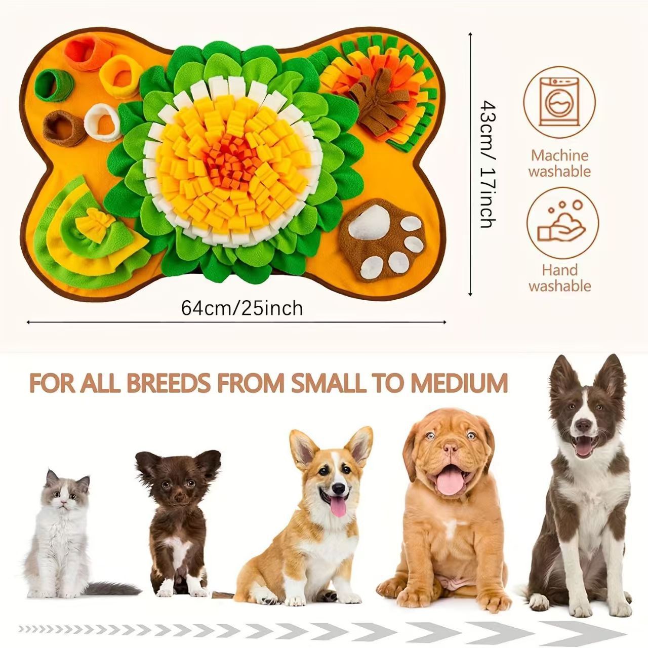 Fleece bone shaped snuffle mat for dogs, main product photo