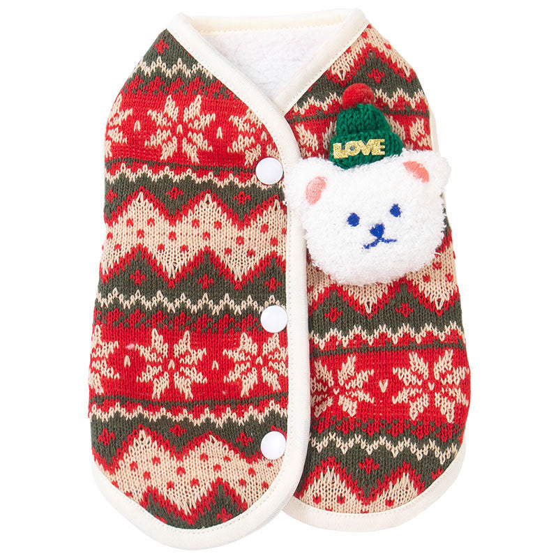 Christmas bear print pet vest for dogs and cats, showing size and shape