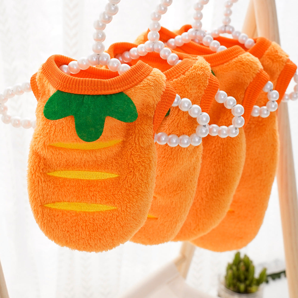 Orange carrot fleece vest for small dogs, product image 3