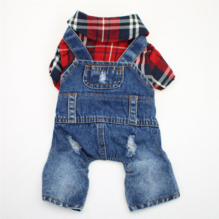Denim four leg dog jumpsuit with backpack, available in 2 colours, image 5