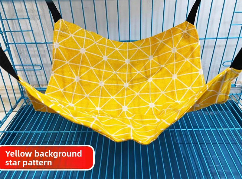 Hanging cat cage hammock with fishbone cat fleece print