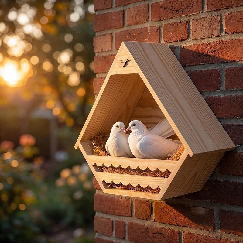 Hanging pine wood bird nest house for pigeons and doves, view 3