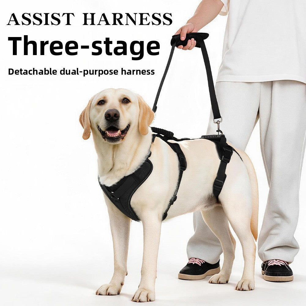 Black three-section support harness for senior large dogs, product image 1