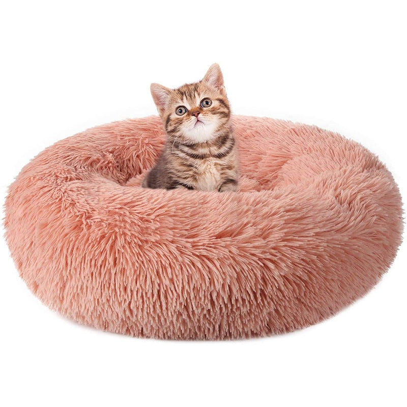 Plush round pet nest bed in Leather Pink, size 20cm Diameter