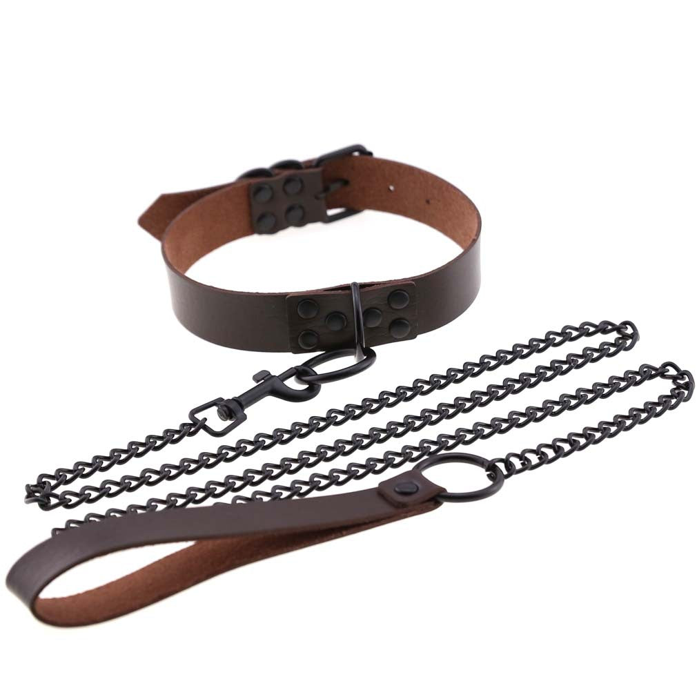 PU leather dog collar and lead set with chain detail, product image 19