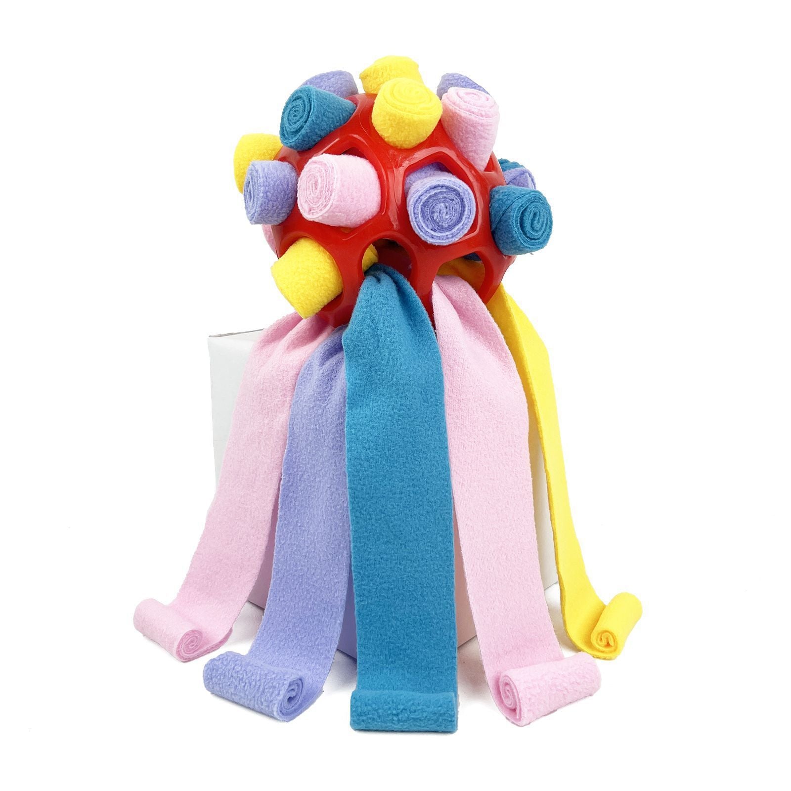Candy coloured plush snuffle puzzle toy for dogs on white background - photo 13