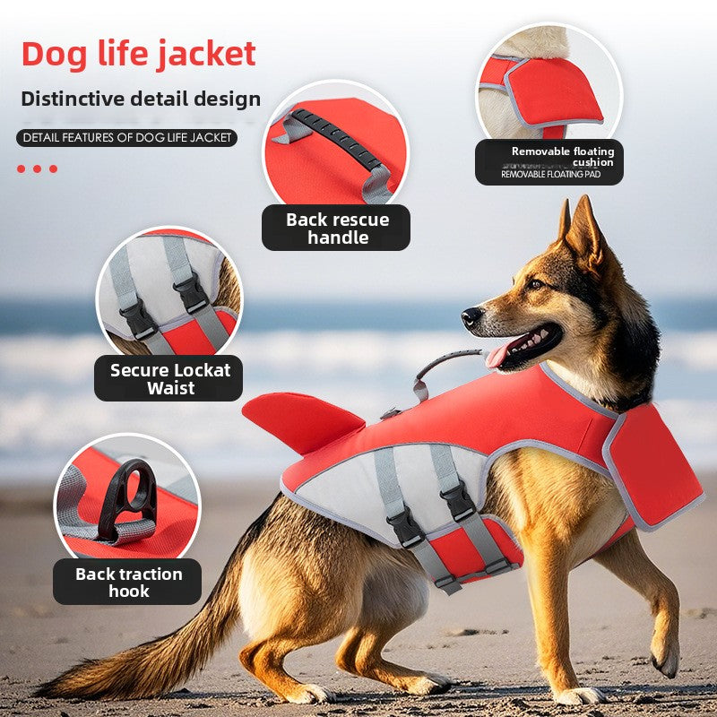 Bright orange dog swimming vest with chest and back buoyancy panels, product image 2