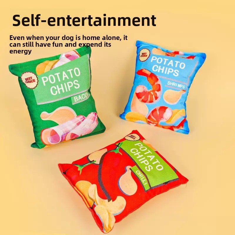 Plush squeaky potato chip toy for dogs and cats - photo 2