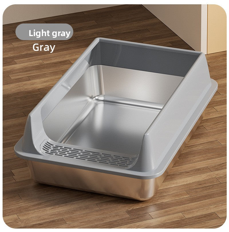 Stainless Steel Top Entry Cat Litter Box with Lid, Semi-Enclosed