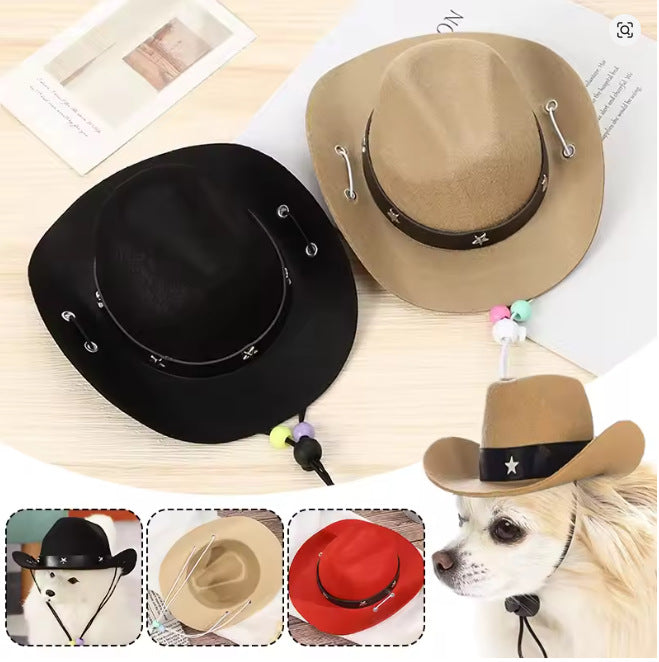 Western felt cowboy hat for small dogs and cats, front view