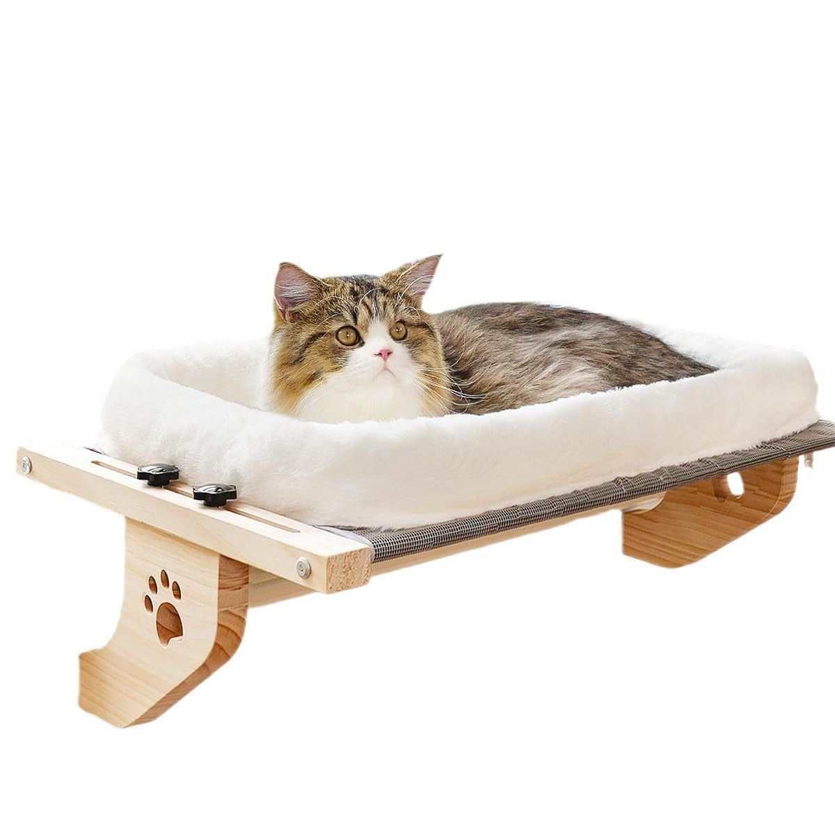 Wooden frame hanging cat bed with plush cushion, photo 3