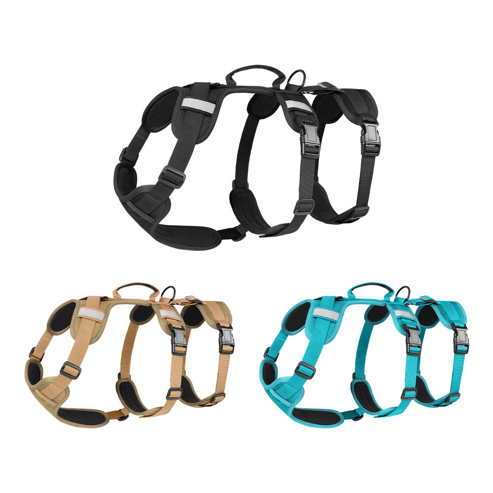 Escape-resistant reflective harness for larger dogs in 3 colour options