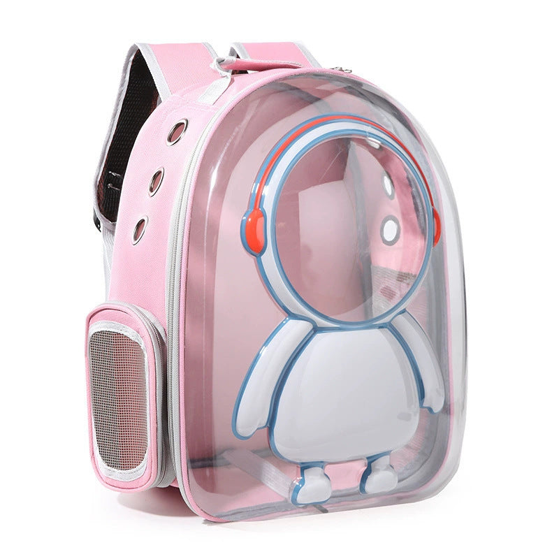 Clear capsule pet backpack carrier for cats and small dogs in Pink