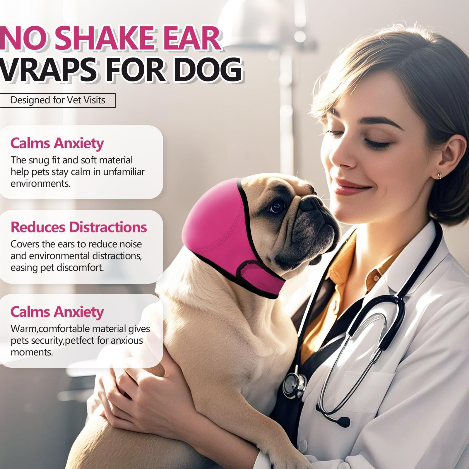 Neoprene dog ear cover snood in rose red, view 4