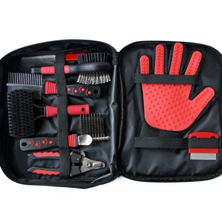 9-Piece Dog Grooming Kit with Zip Case, Brushes, Comb and Glove