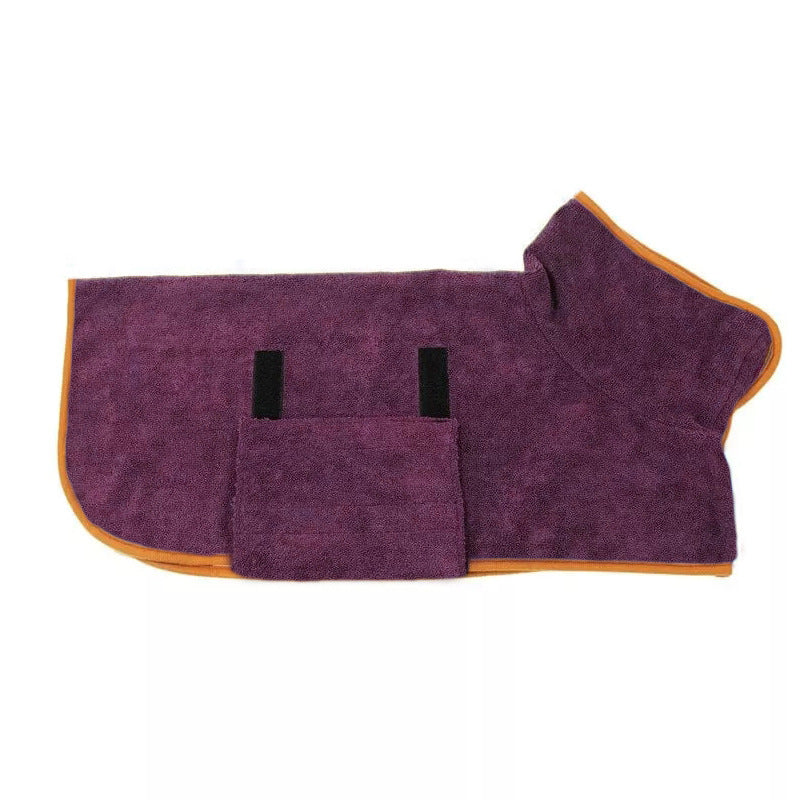 Thick microfibre dog bathrobe with full coverage in New Purple, material detail
