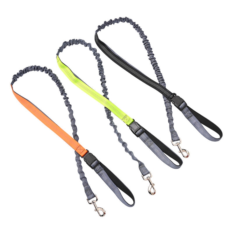 Orange dog running belt with elastic lead and padded handle