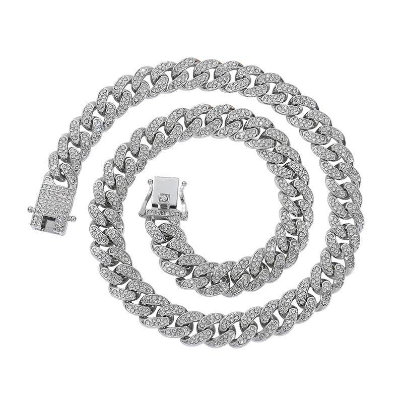Rhinestone Cuban chain pet collar in Gold, showing size and shape