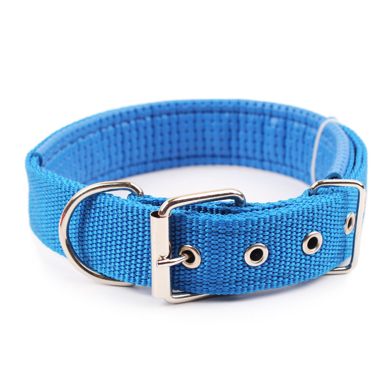 Foam padded adjustable dog collar in 10 colour options