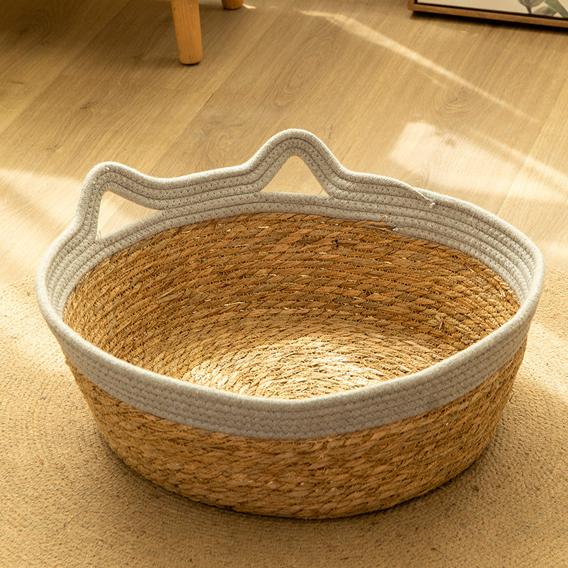 Natural cattail basket cat nest with soft pad, product image 5