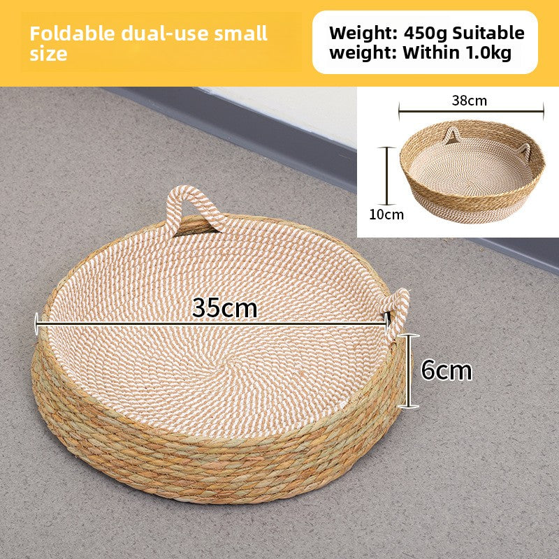 Handwoven grass and cotton linen cat nest with scratch pad, product image 13