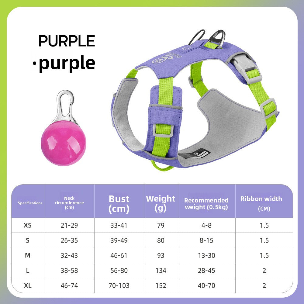 Quick-dry reflective polyester mesh dog harness in purple, product image 51
