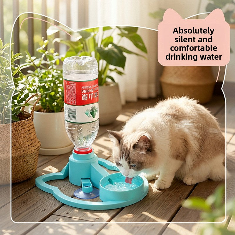 Non-Electric Portable Cat Water Fountain Dispenser in PP, Pink or Blue, Bottle Optional