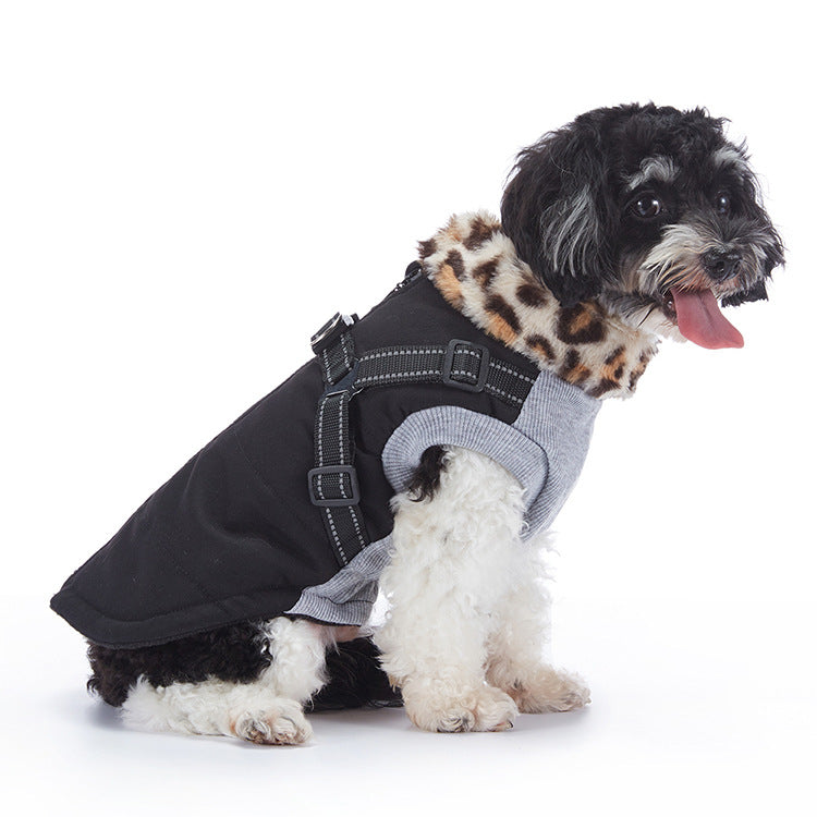 Waterproof padded British style dog winter coat in Orange Camouflage, close-up detail
