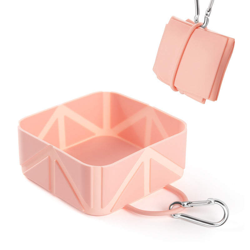 Foldable Food-Grade Silicone Pet Bowl with Carabiner Clip for Camping and Travel