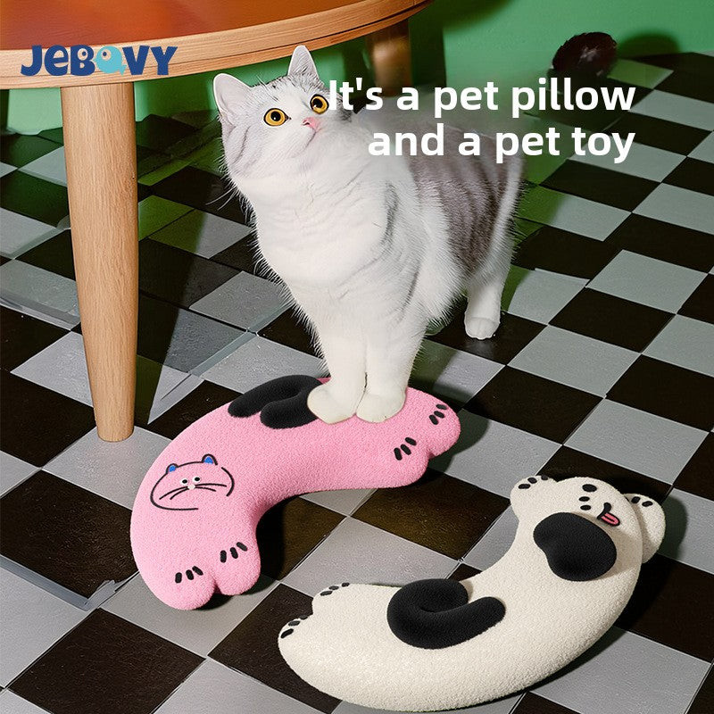 Fluffy teddy velvet half-moon pet pillow in white, product image 2