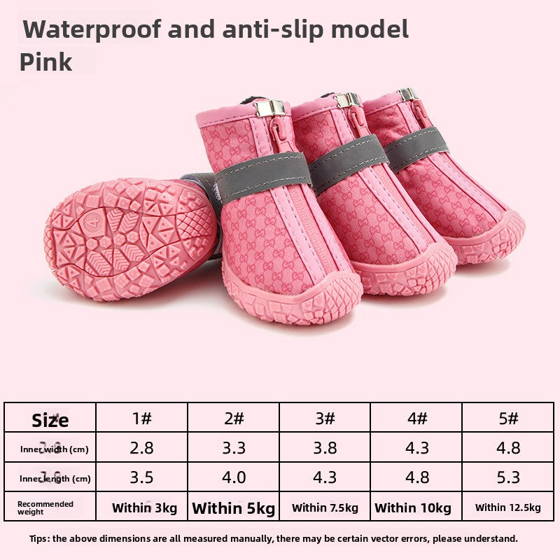 Breathable mesh puppy shoes with TPR soles in Pink Waterproof, front view