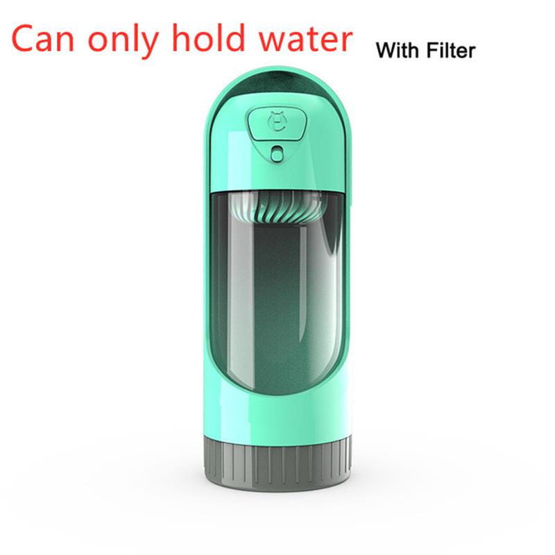 Portable Dog Water Bottle, 300ml Travel Bottle with Built-In Bowl and Filter Options
