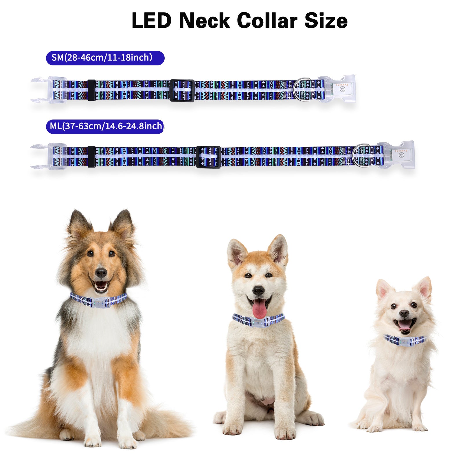 Striped light up dog collars in blue and black designs