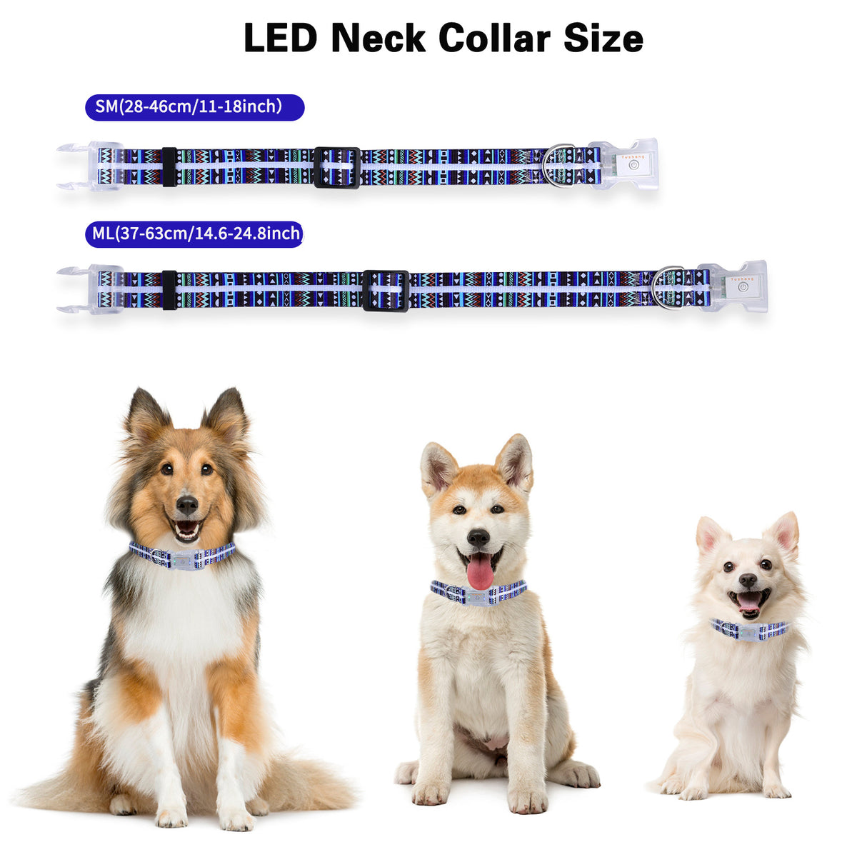 Striped light up dog collars in blue and black designs