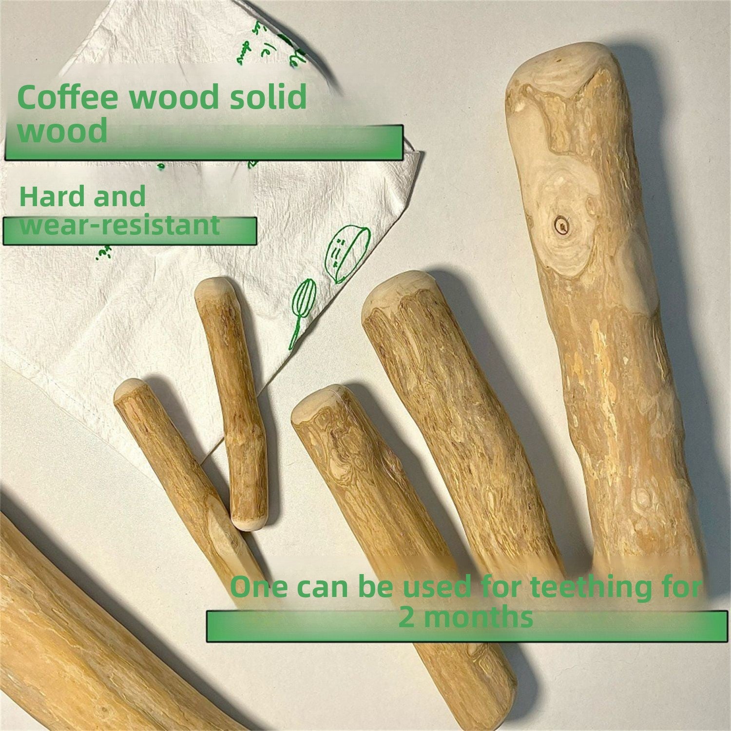 Natural coffee wood dog chew stick for small to large dogs, view 3