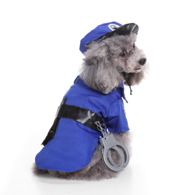 Small dog in a Christmas penguin costume with velcro fastening