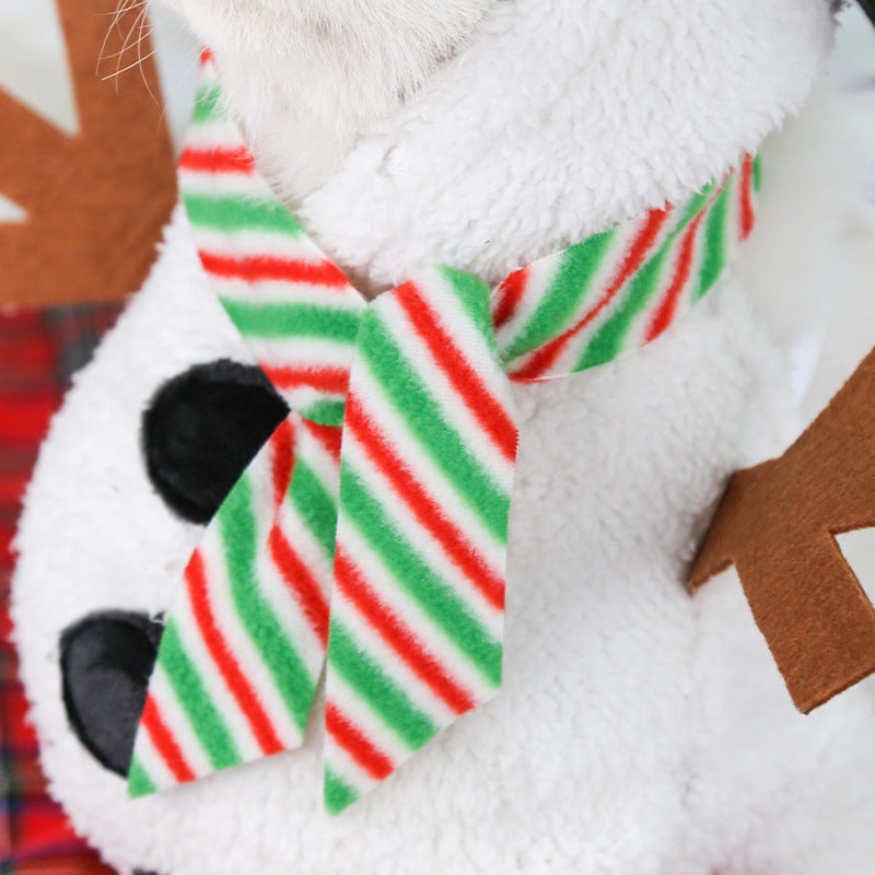 Dog dressed in a funny standing snowman costume