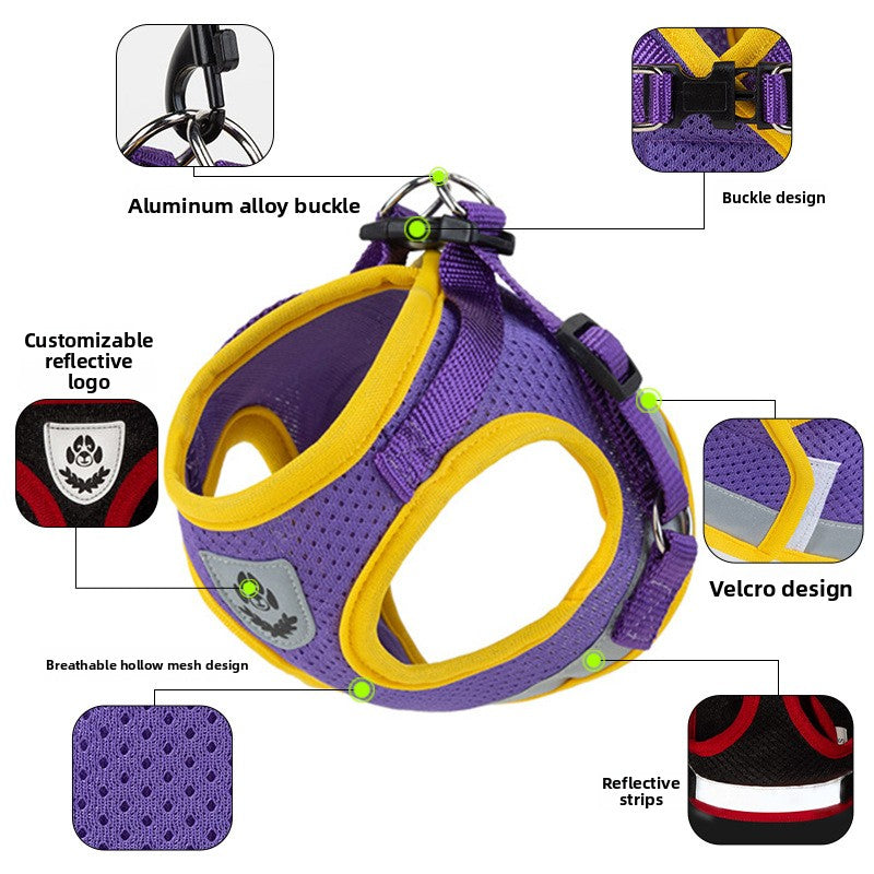 Breathable mesh harness and lead set for cats and small dogs in purple, view 2