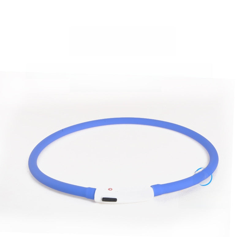 Rechargeable LED silicone dog collar in Yellow, showing size and shape