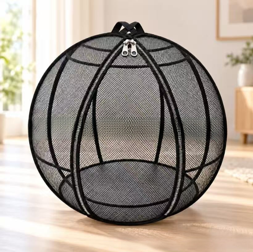 Rolling mesh cat playpen on wheels, full product photo