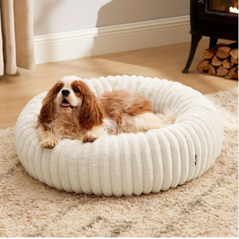 Wavy round pet nest bed for cats and small dogs, detail photo 7