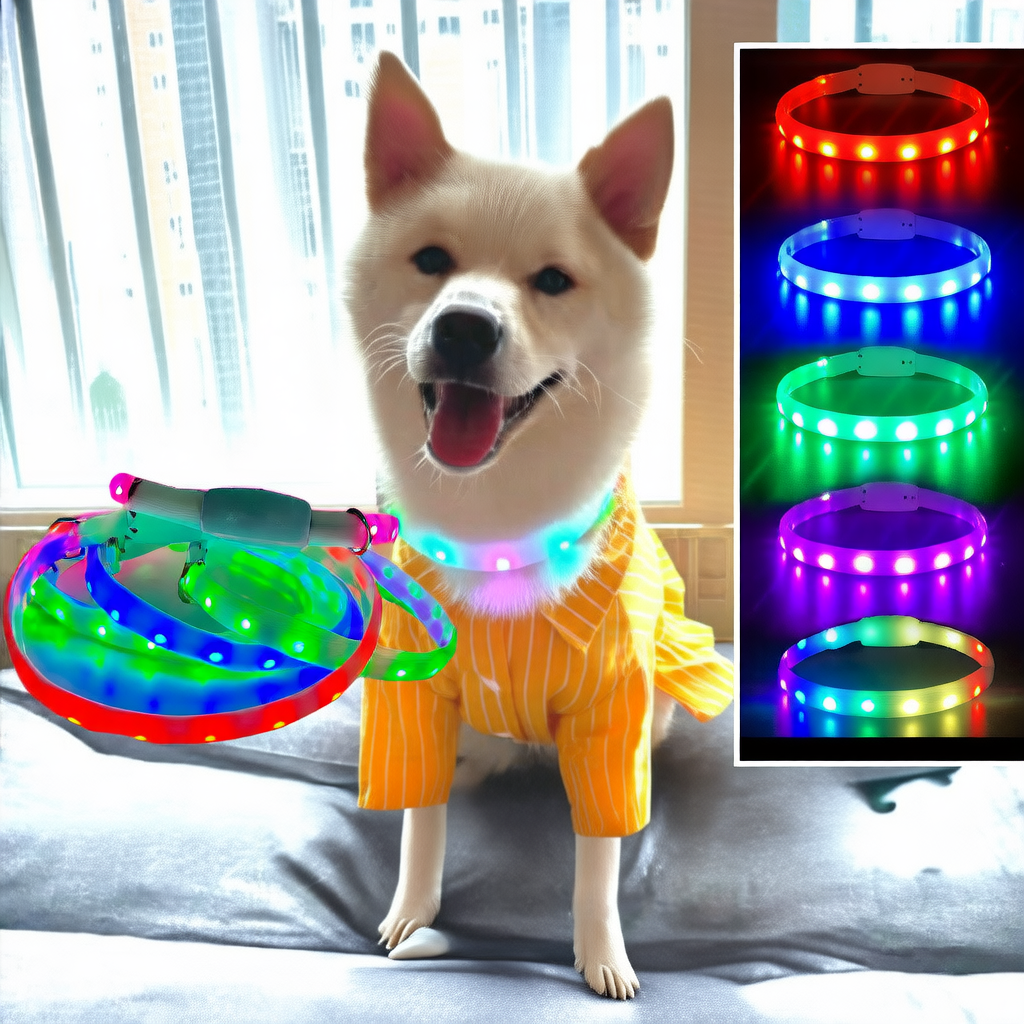 Rechargeable LED pet safety collar with milky white glow, product image 4