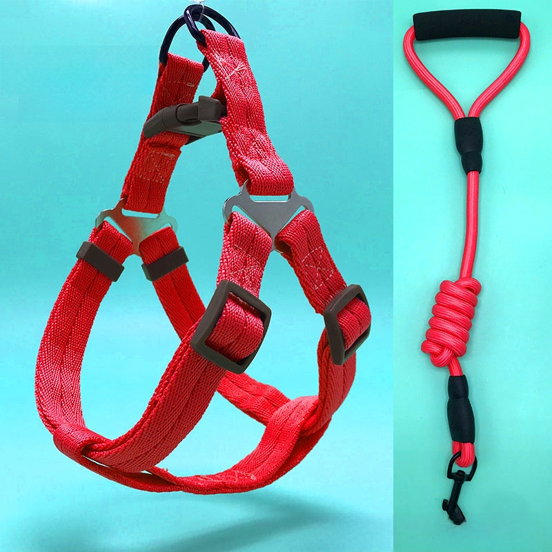 Three piece dog harness, collar and lead set in blue